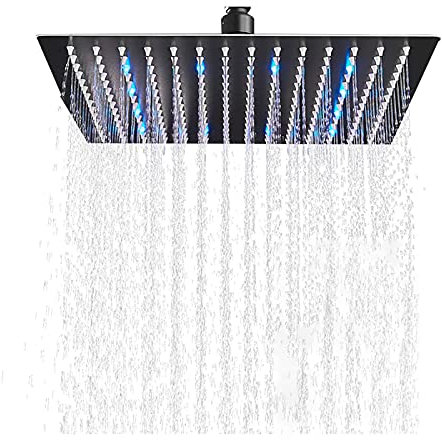High Pressure LED Rain Shower Head 16 Inch Square Fixed Brass Showerhead Stylish Black Finish Luxurious Rainfall Experience for Ultimate Relaxation