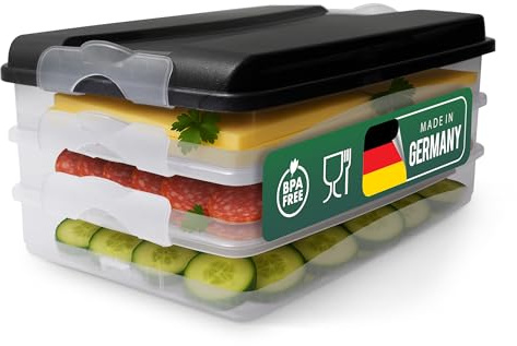 Novaliv 3x Frischhaltedosen klein mit 1x Deckel, stapelbar für Kühlschrank & Gefrierfach, Vorratsdosen Set Aufbewahrungsbox Organizer, für Aufschnitt Wurst Käse Obst Gemüse, Meal-Prep Dosen Box