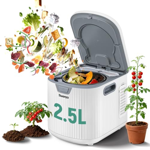 Huanyu Contenitore elettrico per il compostaggio da cucina 2,5 L Compostiera elettrica per cucina Riciclatore alimentare per interni inodore con funzione di pulizia automatica Basso rumore
