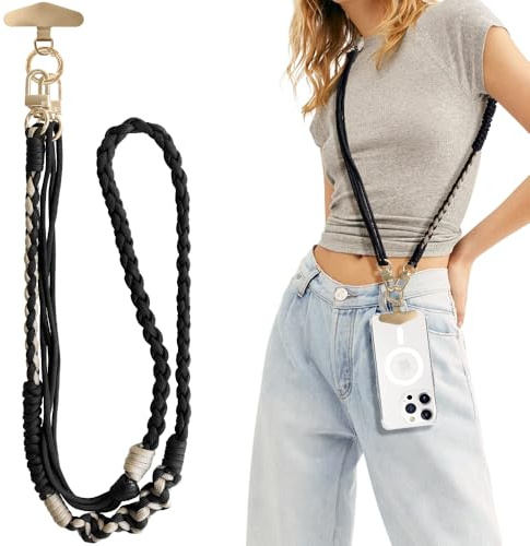 UnnFiko Handykette Universal zum Umhängen,Handyband Abnehmbar für Hülle,Verstellbar kette mit 2 Karabine für alle Smartphones