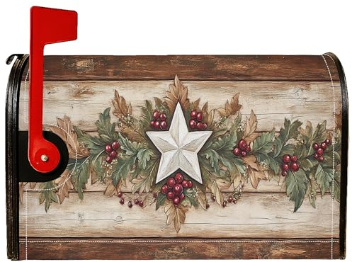 Star - Coperture magnetiche per cassette postali, rustiche, con foglie di agrifoglio, decorazioni per esterni, 53 x 64 cm