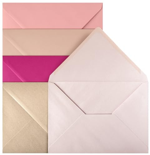 Netuno 20 große farbige Umschläge Rosatöne DIN C5 16,2 x 22,9 cm Set elegante Briefumschläge C5 Briefhüllen bunt Mix Briefkuverts für A5 Karten Einladungen Geburtstag Hochzeit Grußkarten Postkarten