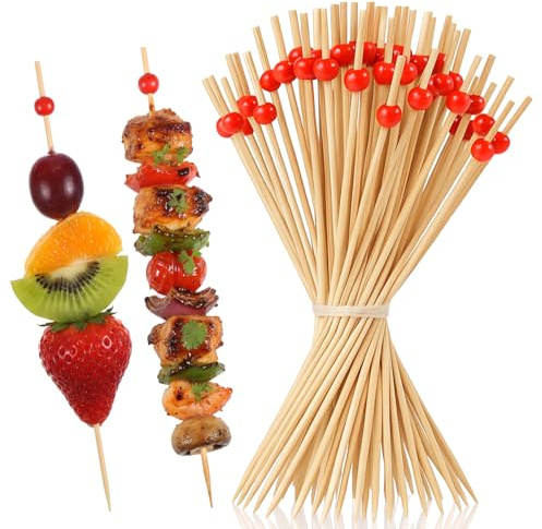 Thinp Lot de 100 brochettes à cocktail en bambou naturel de 15,2 cm de long pour barbecue, brochettes à rôtir pour boissons, apéritifs, grillades, brochettes, fontaine à chocolat, dessert, fruits et