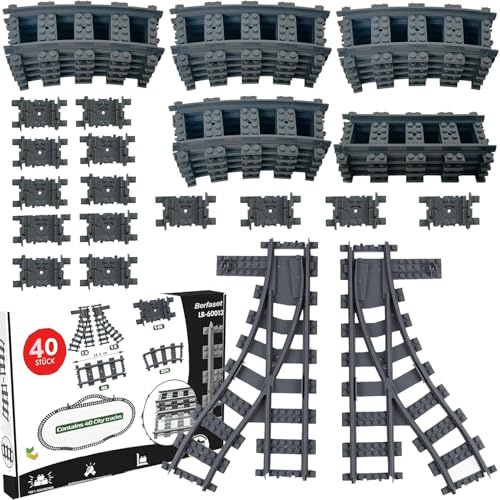 Schienen Set City Schienen Eisenbahn Erweiterungsset City Zug Power Functions Kit Schienen Zubehör Klemmbausteine Kompatibel mit dem Marktführer (40 PCS City Railway Rails)
