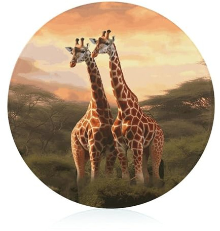Round Cutting Board Non-Slip Chopping Block Heat Resistant Couple Giraffe Glass Boards Easy to Clean for Kitchen