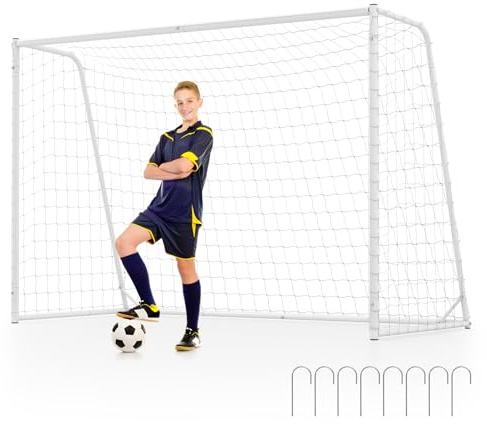 COSTWAY 300 x 200 cm fotbollsmål, fotbollsmål med metallram & PE-nät, fotbollsmål trädgård väderbeständigt, fotbollsträningsmål för barn, vuxna