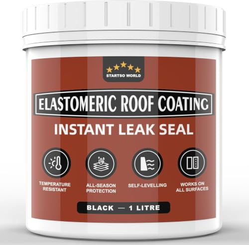 Liquid Rubber Waterproof Sealant & Paint 1L – Elastic Membrane Seals Leaks on Roofs, Gutters & Foundations | Waterproof Repair Coating for Brick, Wood, Metal, Concrete, Stone, Rubber