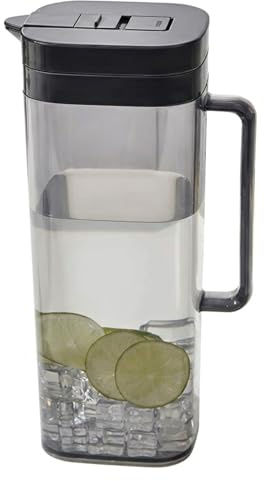 Jarra de plástico de 2 litros con tapa - Jarra de agua transparente con tapa abatible y cierre a prueba de fugas para té helado, cerveza fría y jugos |. resistente para bebidas para puerta de