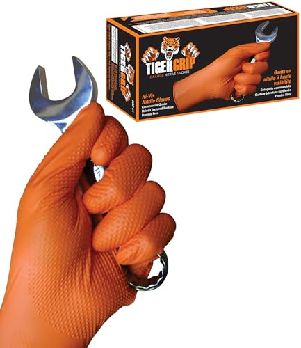 Nitril-Einweghandschuhe Orange Tiger Grip Größe XL (Dispenser mit 90 Stück) | TIGER GRIP Größe XL, 90 Stück, Sicherheitsfarbe, Materialstruktur, Tastgefühl, Touchscreens, Nitrilstärke
