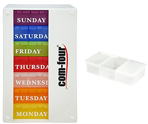 com-four® Portapillole 7 giorni inglese, 3 scomparti