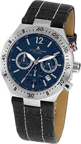 JACQUES LEMANS Herrenuhr Dover Lederarmband massiv Edelstahl Chronograph 1-1837C