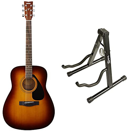 Yamaha F310 TBS Westerngitarre braun sunburst – Hochwertige Dreadnought-Akustikgitarre für Erwachsene & Jugendliche – 4/4 Gitarre aus Holz & RockJam Universeller tragbarer A-formiger Gitarrenständer