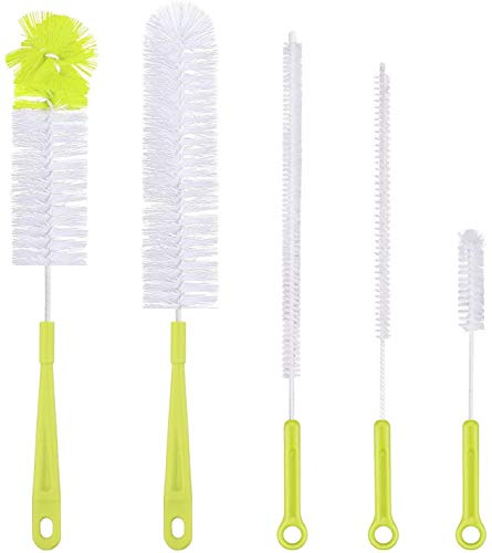 Aoligei Flaschenbürste Set, 5pcs Reinigungsbürste Flaschenreiniger Langer Griff Flaschen Reiniger für das Waschen von Bier Wein Sport Wasser Flaschen, Tee Kessel, Karaffe schmale(Grün)