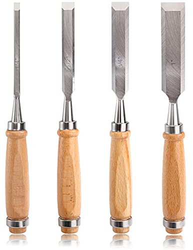 Dicunoy Holzmeißel Satz,4-tlg,Stechbeitel Set für Holz mit Buchengriffen, Meißel aus Chrom-Vanadium-Stahl für Holzbearbeitung, Zimmerei, Holzarbeiter(6,12,18,24mm)