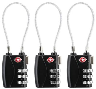 CELIMS - Cadenas TSA Valise Avion | Cadenas Code | Cadenas Valise | Protection Idéale pour Vos Bagages | Lot de 3 Noir