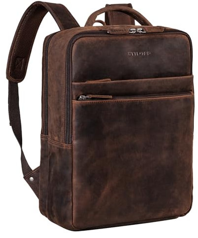 STILORD 'Brooklyn' Großer Laptop Rucksack Leder Vintage XL Business Rucksack für 15,6 Zoll Notebooks Lederrucksack Studium Reisen Trolley Aufsteckbar Daypack Echtleder, Farbe:zamora - braun