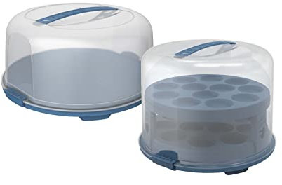 Rotho Fresh kleine und Grosse Tortenglocke mit Haube und Tragegriff, Kunststoff (PP) BPA-frei, blau/transparent,