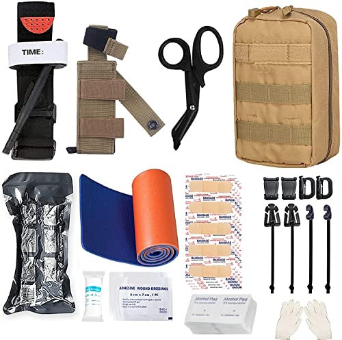 D'urgence Survie Kits, Tactique Militaire Traumatisme Trousse de Premiers soins, molle EMT IFAK Poche Outdoor Gear Garrot Bandage Saignement Contrôle Kit pour Camping Randonnée Chasse Voyage (Brun)