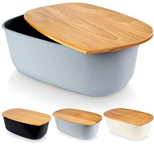 Vilde Brotkasten mit Holzbrett Grau - Brotkorb - Brotbox - Brotbehälter - Groß - brottopf zum aufbewahren - Bread Box - Brot Aufbewahrungsbox - 39x23,5x15,5 cm