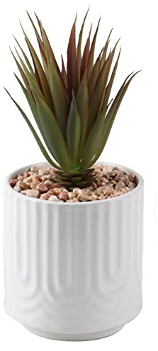 Artificial Succulent Plants In Pots Faux Succulent Plant Potted White Ceramic Pot Small Fake Cacti Plants Decorative Indoor Desk Outdoor Garden Home Office Table Houseplant (Brown & Light Green)