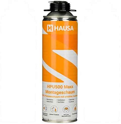 HAUSA Montageschaum HPU500 Maxx 500ml grau B2 Pistolenschaum zum Verfüllen, Dämmen & Abdichten, extrem hohe Ausbeute, ausgezeichnete Dämm- & Isoliereigenschaften, Bauschaum für Schaumpistolen