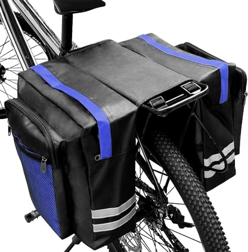 Tyuodna 30L Waterproof Bike Pannier Bag, Double Pannier Bag for Bicycle Rear Rack, Reflective Stripe, Commute, Travel, Picnic (Blue), L
