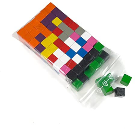 Spielsteine aus Holz für Brettspiele, Bunte Holzwürfel/Quader 12 mm (12x12x12), Made in Germany (10 Farben: Gelb, Orange, Rot, Lila, Blau, Grün, Rosa, Grau, Schwarz, Weiß, 120 Holzwürfel)
