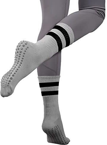 EQLEF Halkfria strumpor kvinnor stoppstrumpor sjukhus yoga pilates strumpor bekväma hus sjukhus strumpor för flickor, GRÅ, One Size