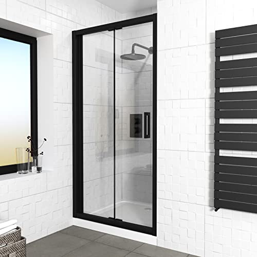 Kim 700 Matte Black Walk in Bi Folding Shower Tempered Glass Door Screen Panel
