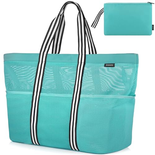 GAGAKU Strandtasche XXXL Familie Extra Groß Badetasche mit Reißverschluss Mesh Beach Bag für Strand Reisen - Schwarz