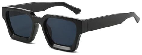 WDZAYXC Vintage Rechteckige Sonnenbrille für Damen Herren Chunky Rectangle Sunglasses Retro Brille UV400 Schutz(schwarz/grau)
