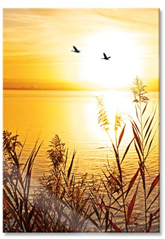 Pixxprint Glasbild, Wandbild aus Echtglas, Sonnenuntergang am See, 40x60 cm, inkl. Aufhängung und Abstandshalter