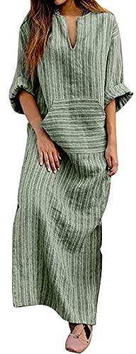 Linneklänning damer sommar italienska klänningar linne sommarklänning lätt långa strandklänningar 3/4 ärm skjortblusklänning vintage blusklänning A-linje klänningar lång kaftan linneklänningar