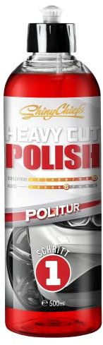 ShinyChiefs HEAVY CUT POLISH - Autopolitur gegen starke Gebrauchsspuren und tiefe Kratzer - Silikonfreier Autolack Kratzer Entferner mit schneller Schliffentfernung für alle Lackoberflächen, 500ml