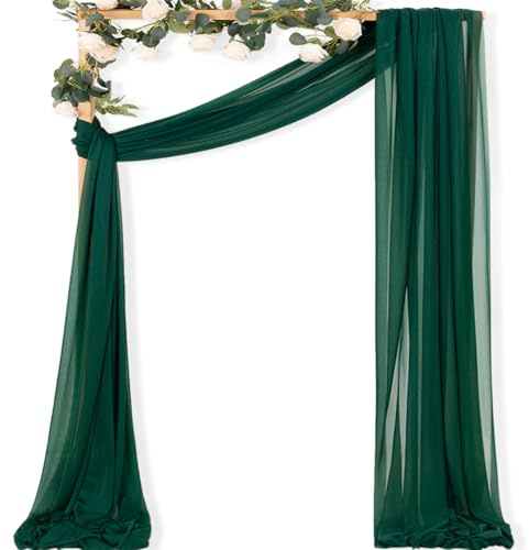 MLMC Emerald Green Wedding Arch Draping Fabric 1 Panel 29 x 20 FT Extra Long Gauze Drapes Sheer Backdrop Curtains 6.6 Yards Outdoor Drapery Panels for Wedding Ceremony Party Ceiling Decoration
