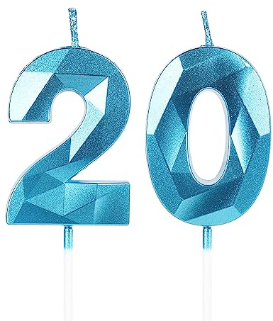 Geburtstagskerzen Zahl 20 Blau - 3D Blaue Kerzen zum 20 Geburtstagsdeko (Nummer 20 Kerze, Tortenkerzen) Geburtstagsparty, Feier