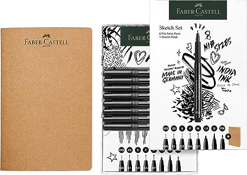 Faber-Castell 267102 Pitt Artist Pen - Juego de bocetos (9 piezas, con cuaderno y lápices de tinta)