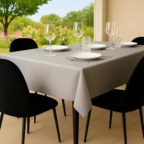 Tischdecke Outdoor Abwaschbar 100x140 Grau Gartentischdecke Tischdecken Wetterfest Wachstuchtischdecke Table Cloth Made in Italy für Den Außenbereich Tischtuch