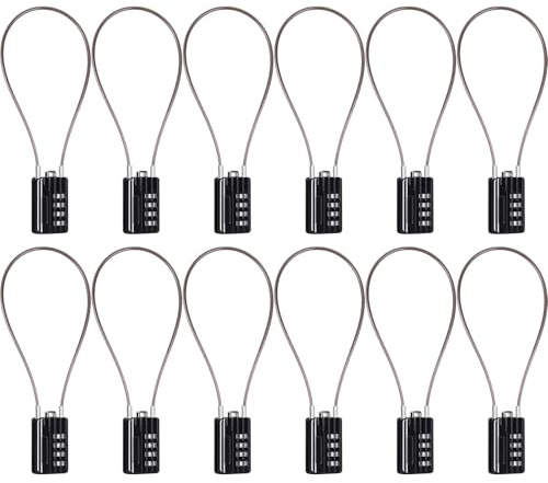 SEPOX® Versatile 12-Piece Resettable 4-Digit Combination Travel Lock Luggage Set – Own Password Set-Up, Extrem Long Anti-Cut Vinyl Steel Cable, Ideal for Suitcase - Black 32cm Cable