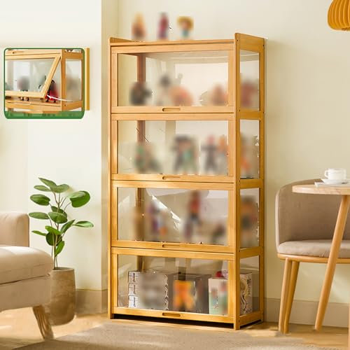 Vetrinetta Espositiva,Vetrina Espositiva per Collezionismo,Vetrina Espositiva,Vetrinetta Soggiorno,Vetrinetta per Collezionismo,Realizzato in bambù, Grande capacità E Forte capacità di Carico