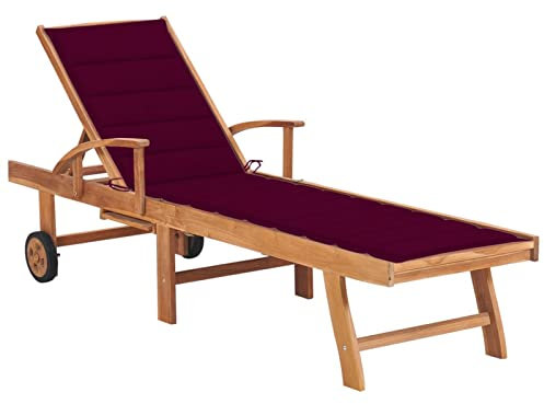 ARKEM Sonnenliege mit Auflage Weinrot Massivholz Teak Balkon Liege Pool Lounge Chair