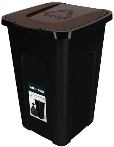 KOTARBAU® Abfalleimer 50l Mülltrennung Deckel in Braun Polyethylen Mülltonne mit Deckel braune Tonne Küche Mülleimer für drinnen & draußen Industrie