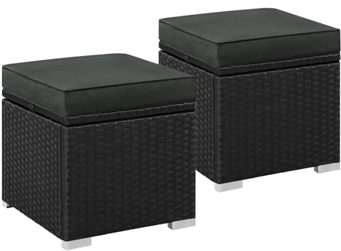 Yaheetech Otomana Mobiliaria con Cojines 2 Piezas 39x39x41cm Ratán Sintético Reposapiés Taburete de Almacenaje Asiento de Patio Muebles Terraza Exterior Silla Aire Libre de Jardín Balcón
