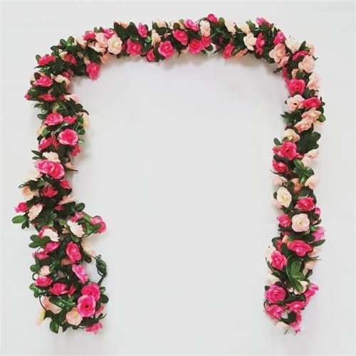 LXHZSY Girlande Hochzeit 250 cm rosa Rose künstliche Seidenblumen Girlande Herbst Hochzeit Home Room Dekor Weihnachten Arrangement Garten Bogen gefälschte Pflanze Rebe(Spring Pink)