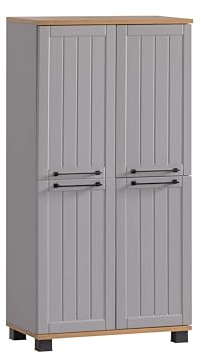 Schildmeyer Highboard Jelda 154235, platingrau/Eiche Landhaus Dekor, 59,8 x 32,6 x 116,9 cm