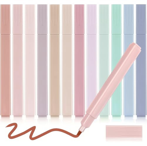 KOLZEMV 12PCS Evidenziatori Pastello, evidenziatori, Pennarelli Fluorescenti, Colori Assortiti, Adatto per Studio, Regali per Ragazze, Nessun Sanguinamento, Asciugatura Rapida, Facile da Tenere