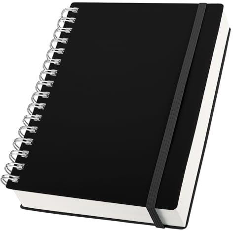 Yarotm Notizbuch A5 Liniert - 1 Pack Schwarz Spiralblock Tagebuch - Notizblock A5 Spiralbindung - 100g/m² Notizbuch Liniert 14x21cm - 150 Blatt/300 Seiten Notizheft A5 Travel Diaries