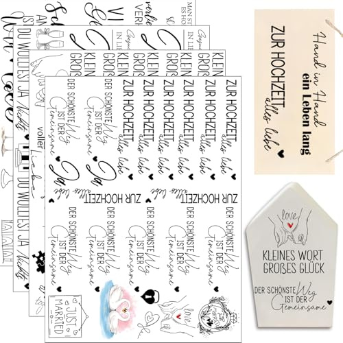 Hongma Rub On Sticker ca.A5 19 x 14 cm Gran Formato Transfers 4PCS Frases para Raysin para Keraflott Muebles Vidrio Madera DIY Decoración Rub On Folie Rubons Pegatinas Boda Boda