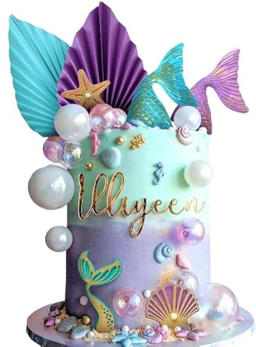 LaVenty lila Meerjungfrau Tortendeko Meerjungfrauen Geburtstag Tortendeko Unter dem Meer Deko Torte Meerjungfrau Kuchen Topper Meerjungfrauen Geburtstag Deko