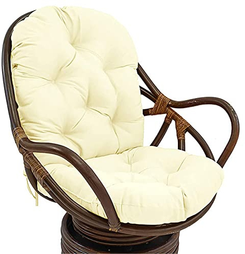 Fauteuil à bascule pivotant d'extérieur en rotin avec coussins doux épais lavables Blanc cassé